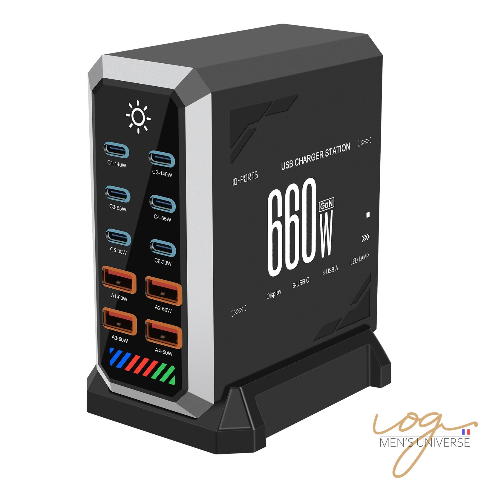 Chargeur GaN 660W 10 ports 6 USB-C + 4 USB-A PD3.1 140W QC3.0 station de charge rapide multi-appareils iPhone MacBook iPad
