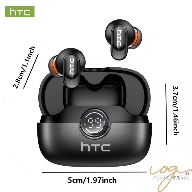 Écouteurs True Wireless HTC NE79 intra-auriculaires, réduction de bruit appels, sport et gaming