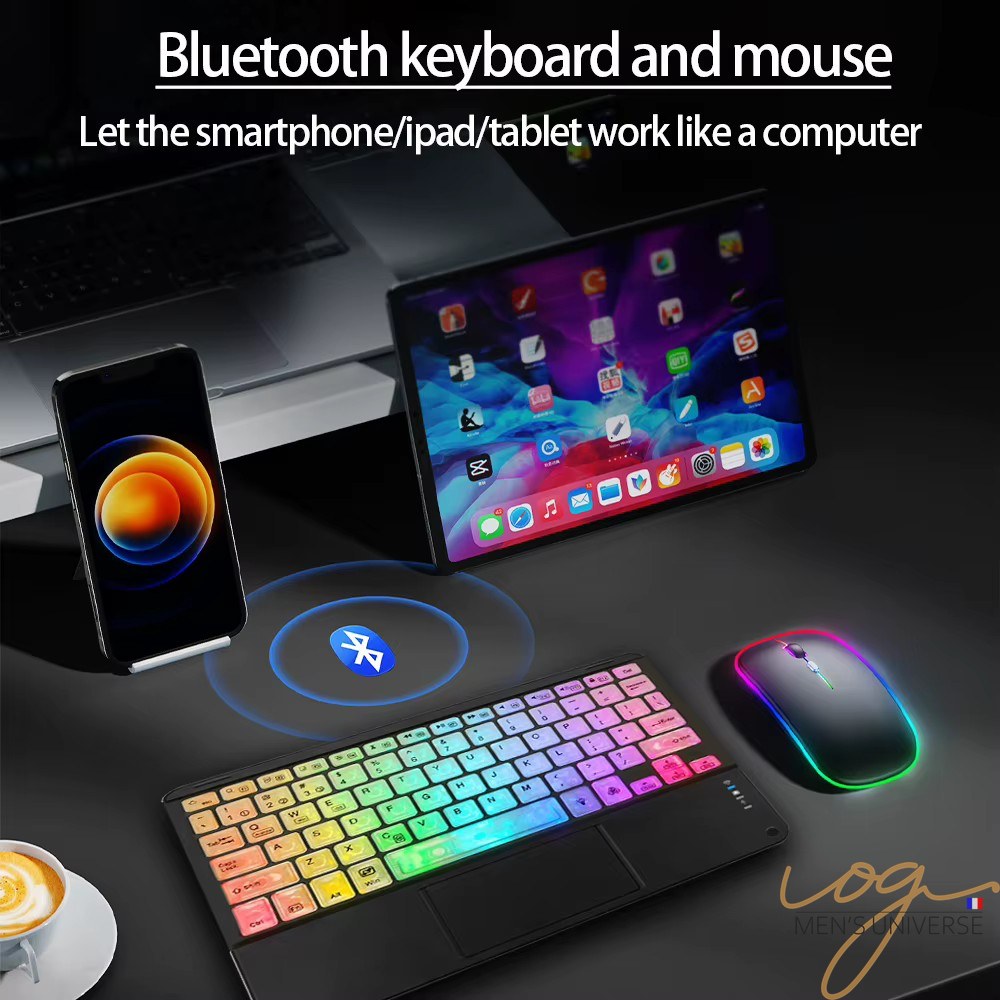 Mini Clavier Bluetooth Rétroéclairé RGB avec Pavé Tactile Rechargeable Compatible iOS Android Windows