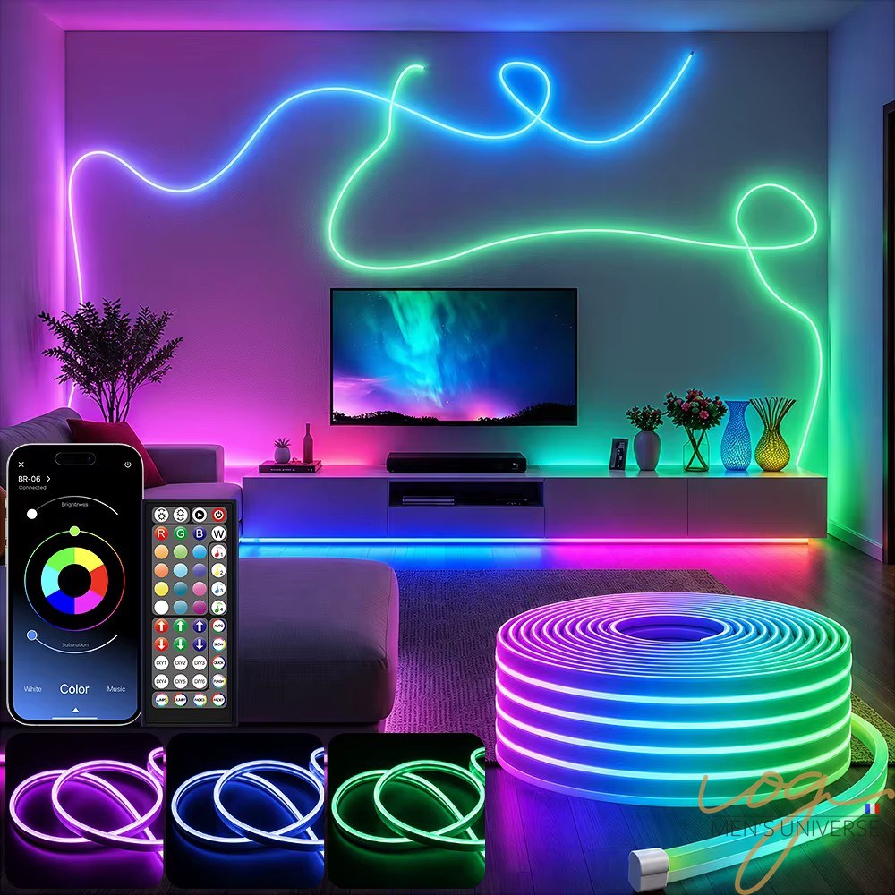 Ruban LED Néon RGB 10M/20M/30M avec App et Télécommande, IP67 Étanche, Sync Musique, Flexible 24V, Déco Chambre Bar Fête