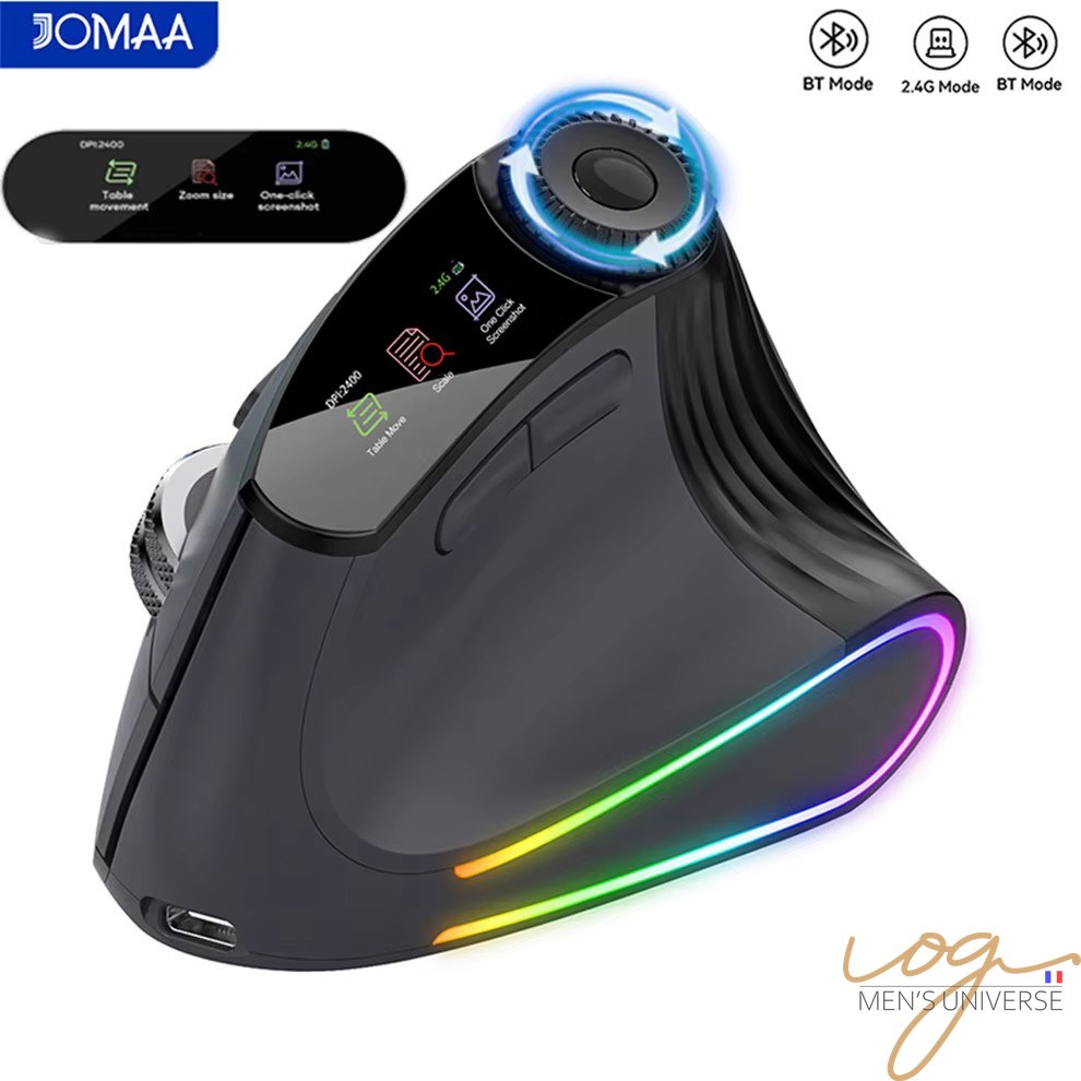 Souris sans fil ergonomique rechargeable double molette Bluetooth 2.4G rétroéclairée ambidextre clic silencieux PC portable
