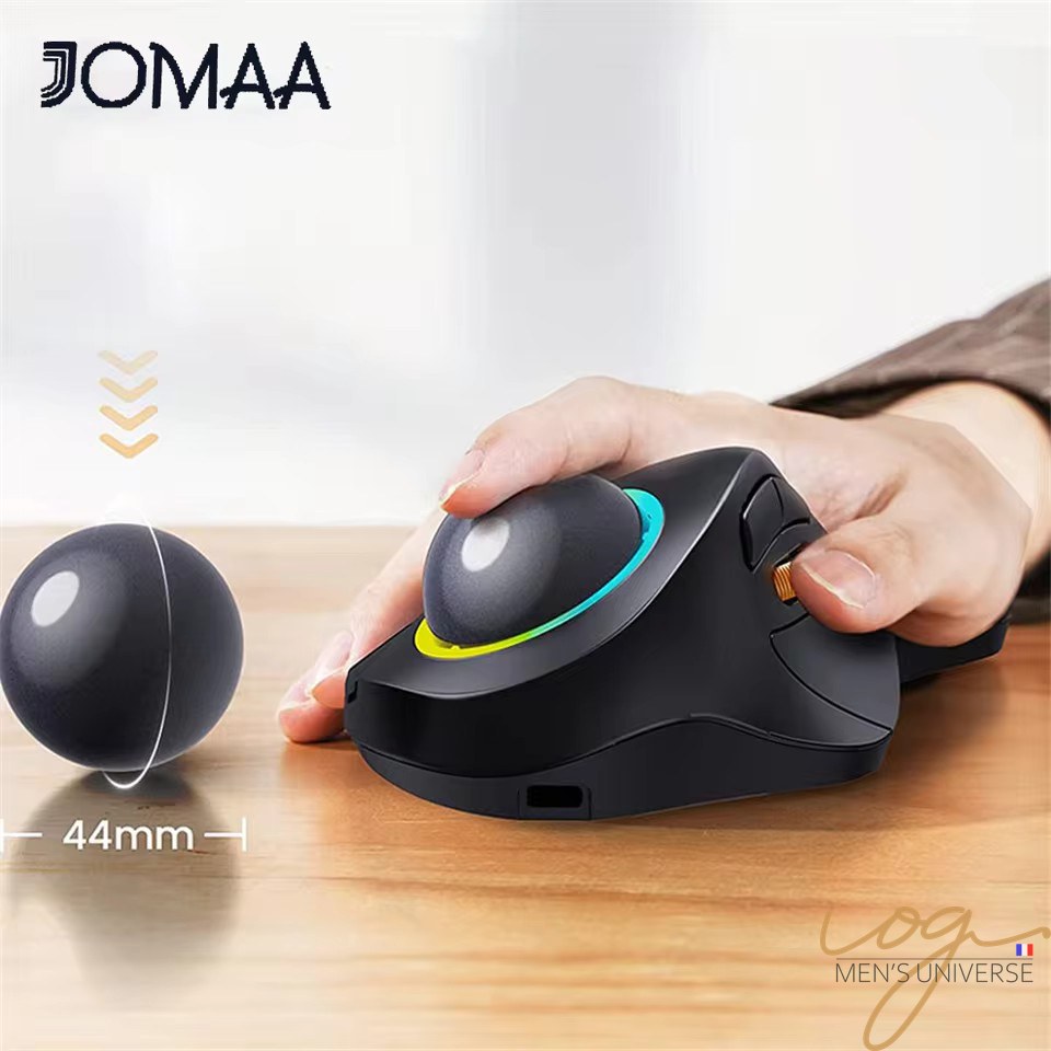 Souris Trackball Ergonomique Grande Taille 3 Modes Sans Fil 2.4G Bluetooth Rechargeable RGB pour Droitier