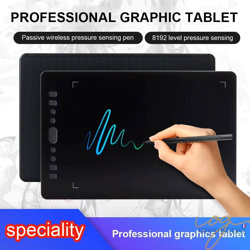 Tablette Graphique 10 Pouces Zone Active 261x163mm Précision 0.3mm Vitesse 250PPS Windows 7/Vista/XP Dessin Numérique