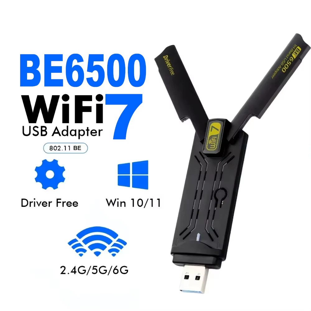 Adaptateur WiFi 7 USB 3.0 Triple Bande 6500Mbps 802.11ax 6GHz Clé Réseau Sans Fil pour PC Ordinateur Portable Windows