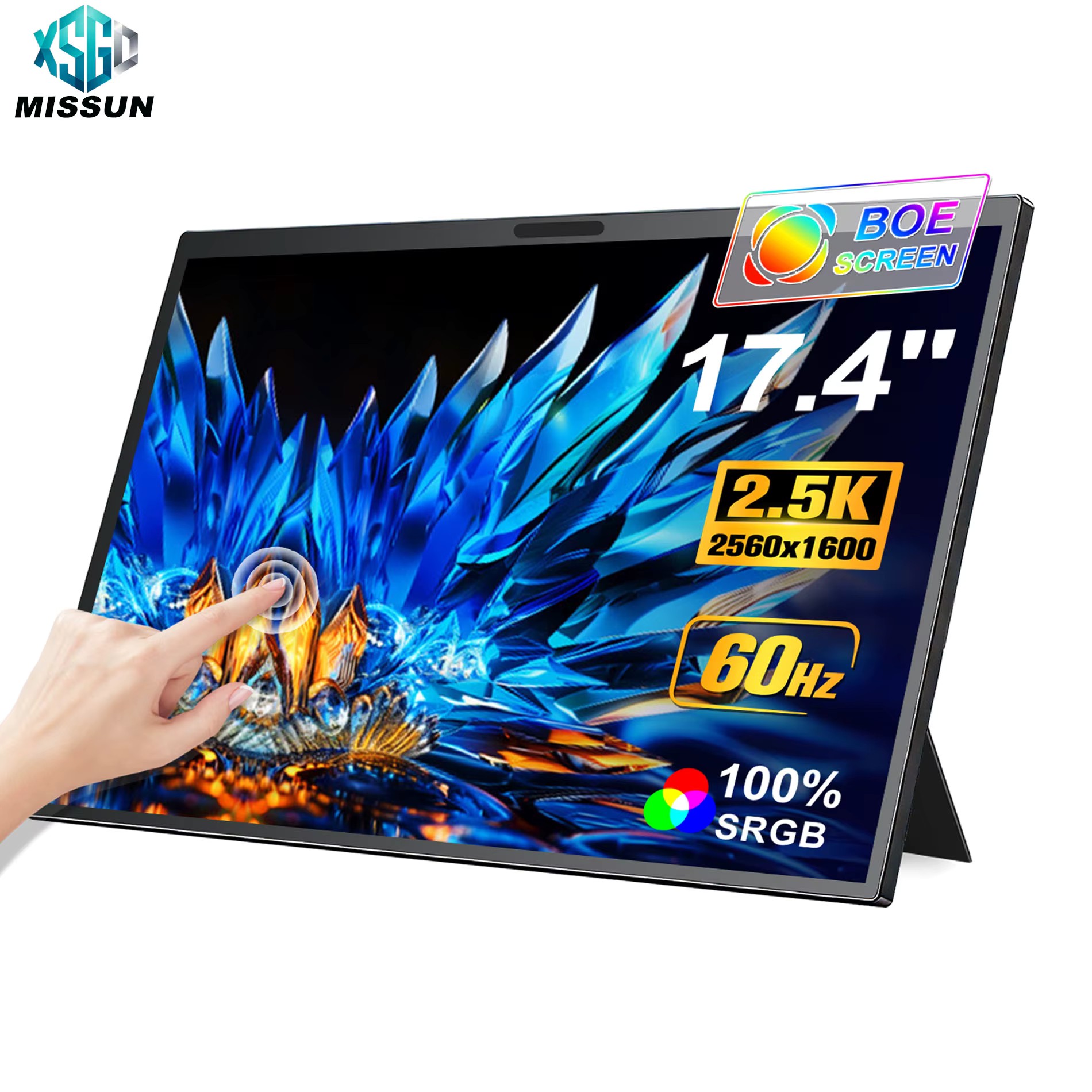 Écran PC Portable Tactile 17,4 Pouces 60Hz AMD FreeSync Pro, Rotation 180° Support VESA Réglable pour Ordinateur Mac Switch PS5