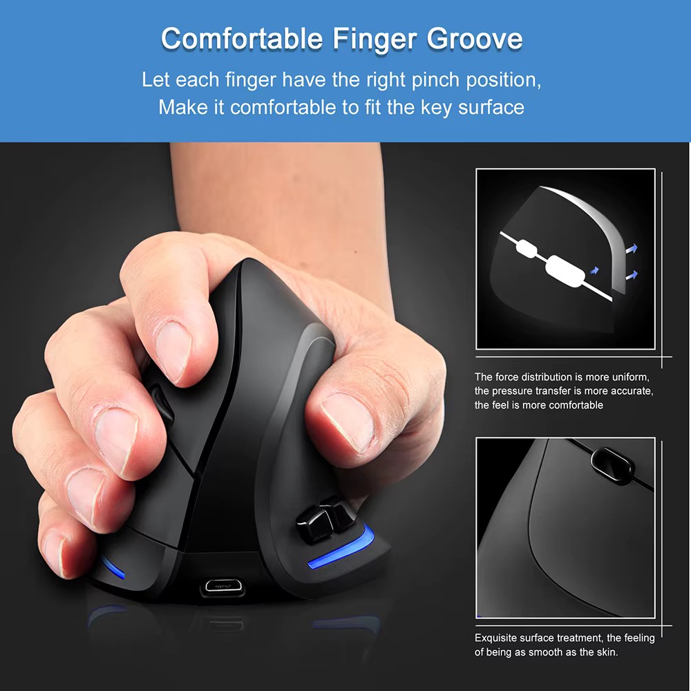 Souris sans fil ergonomique rechargeable 2400 DPI pour droitier, gaming et bureautique, 130g légère